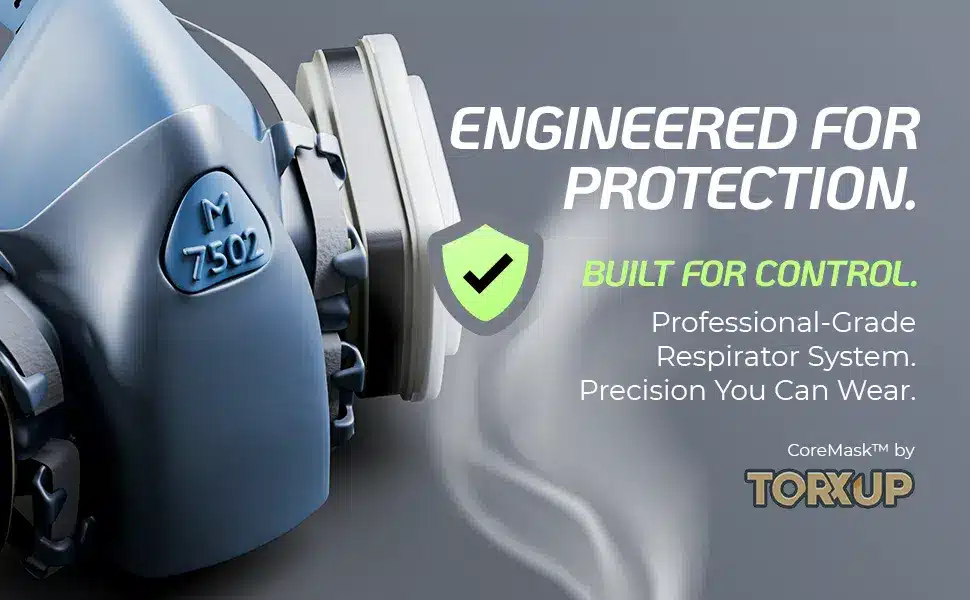 A close-up of the CoreMask M 7502 professional-grade respirator, engineered for protection and built for user control.